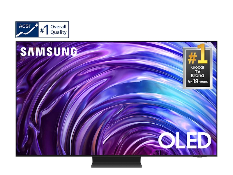 Samsung S95D OLED TV featuring #1 Global TV Brand for 18 years and #1 ACSI Overall Quality awards.