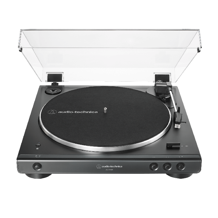 Audio-Technica AT-LP60XBT fully automatic Bluetooth turntable with open dust cover, showing platter and tonearm.