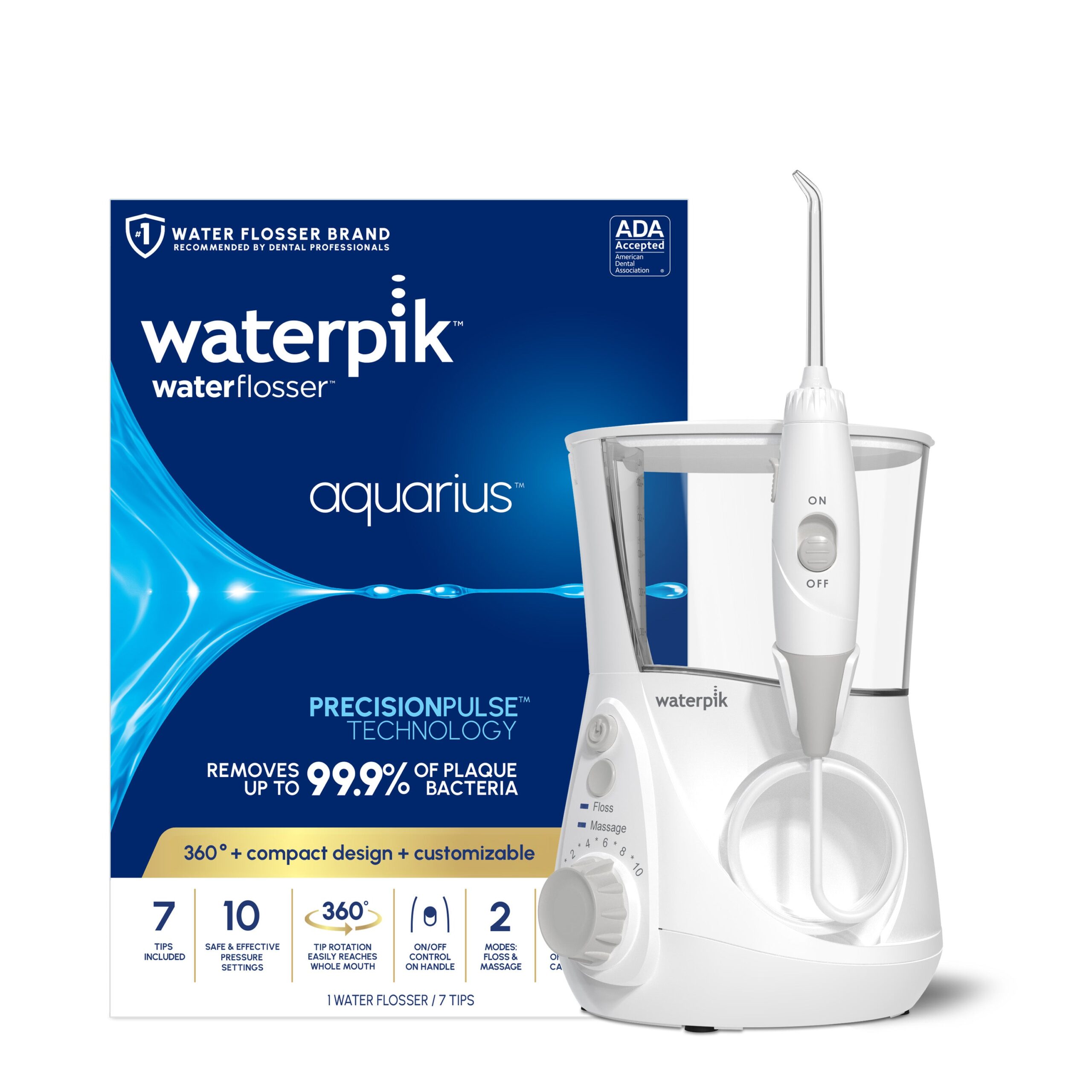 Waterpik Aquarius Professional water flosser, ADA Accepted, removes 99.9% plaque & bacteria, dental professional recommended.