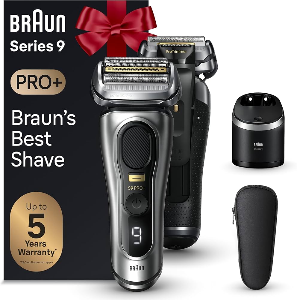 Braun Series 9 Pro+ electric shaver, SmartCare cleaning station, & travel case. Braun's best shave with a 5-year warranty.