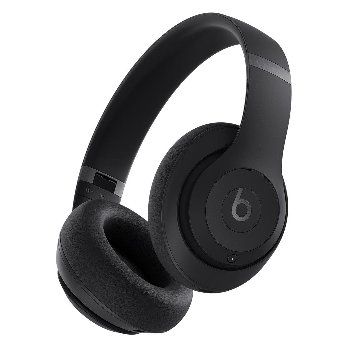 Matte black Beats Studio Pro over-ear wireless headphones shown at an angle.