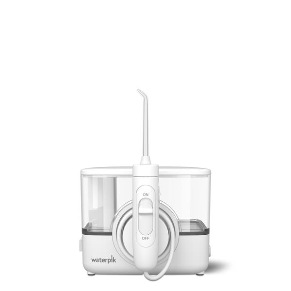 White Waterpik Ion countertop water flosser with clear reservoir and hose, for daily dental care.